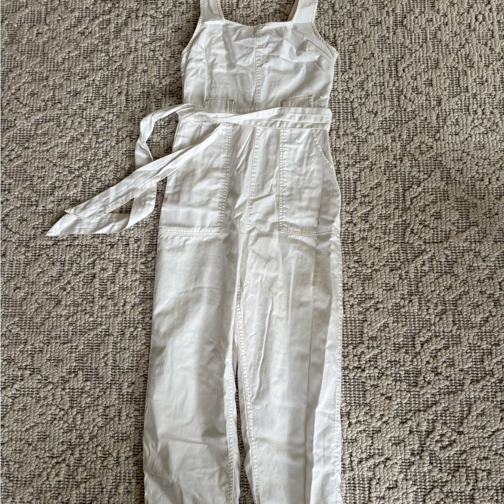 White Sleeveless Jumpsuit with Belt